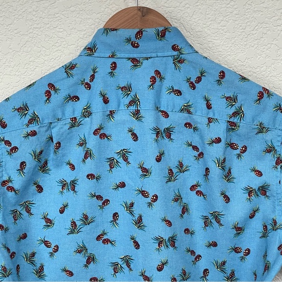 J. Crew Factory blue linen blend pineapple print short sleeve button down shirt - Picture 4 of 4